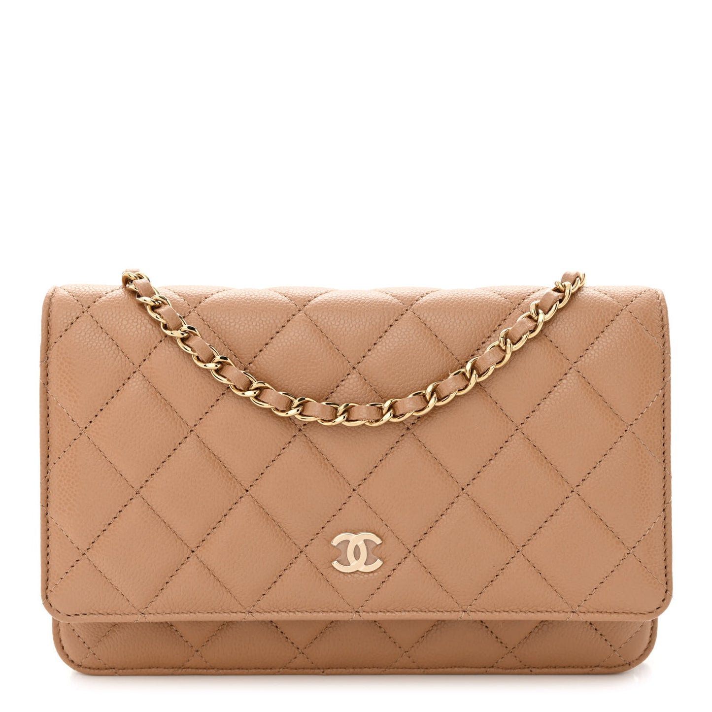 Caviar Quilted Wallet on Chain WOC Dark Beige