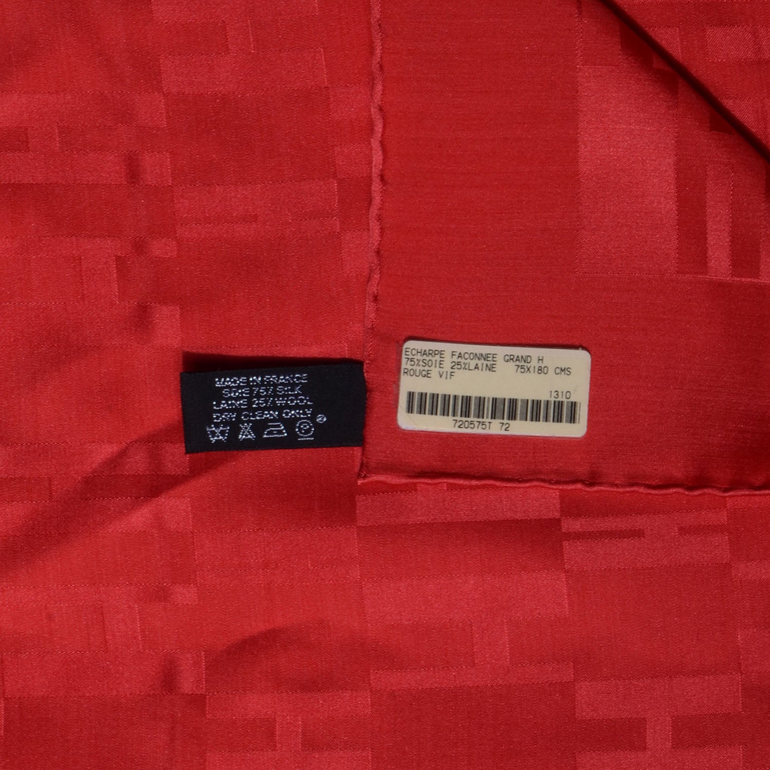 Hermes Silk Wool Faconnee Grand H Scarf Rouge Vif 5 of 5