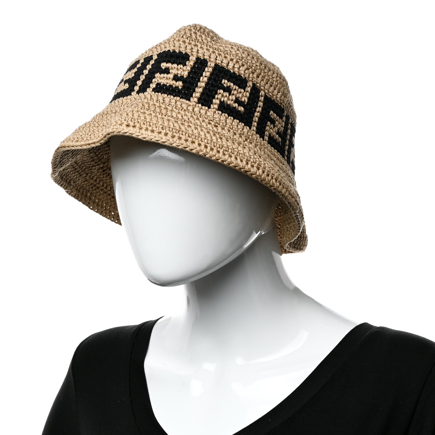 Fendi Cotton FF Woven Bucket Hat L Naturale Black 2 of 10