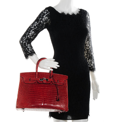 Hermes Shiny Porosus Crocodile Birkin 35 Rouge H 2 of 19