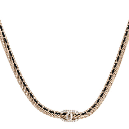 Chanel Metal Lambskin Crystal Chain CC Necklace Black Gold 1 of 4