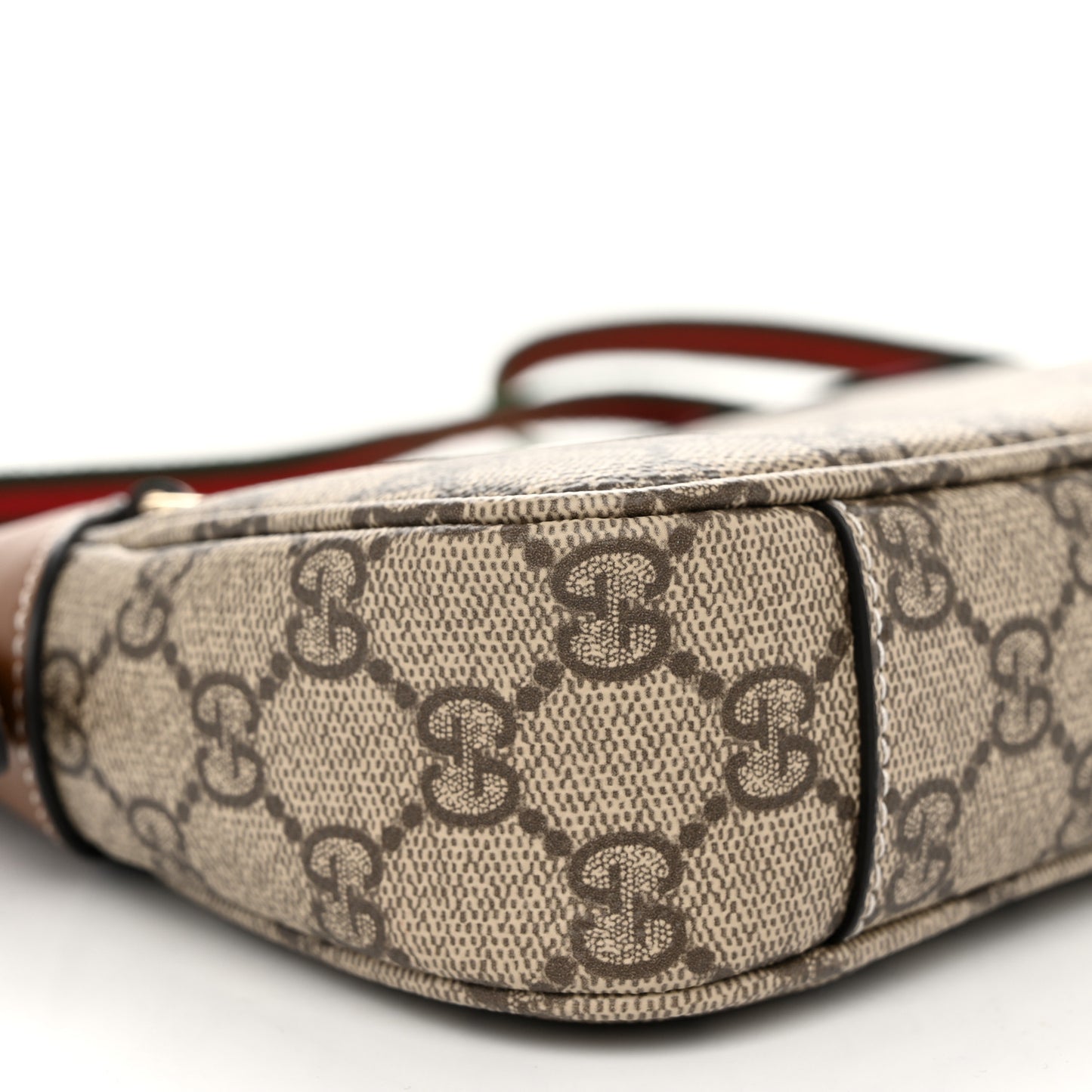 GG Supreme Monogram Textured Calfskin Small Emblem Shoulder Bag Beige Dark Brown
