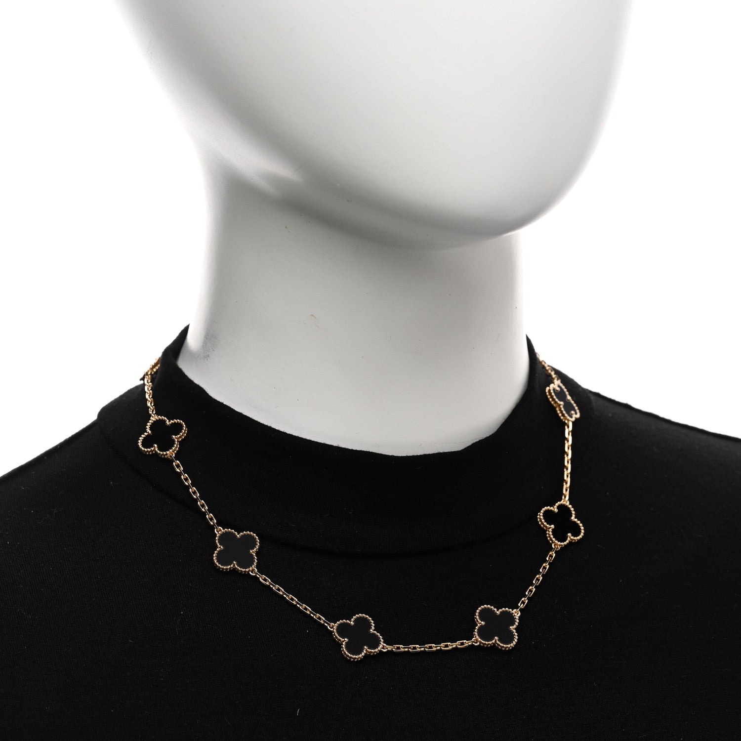 Van Cleef & Arpels 18K Yellow Gold Black Onyx 10 Motifs Vintage Alhambra Necklace 2 of 5