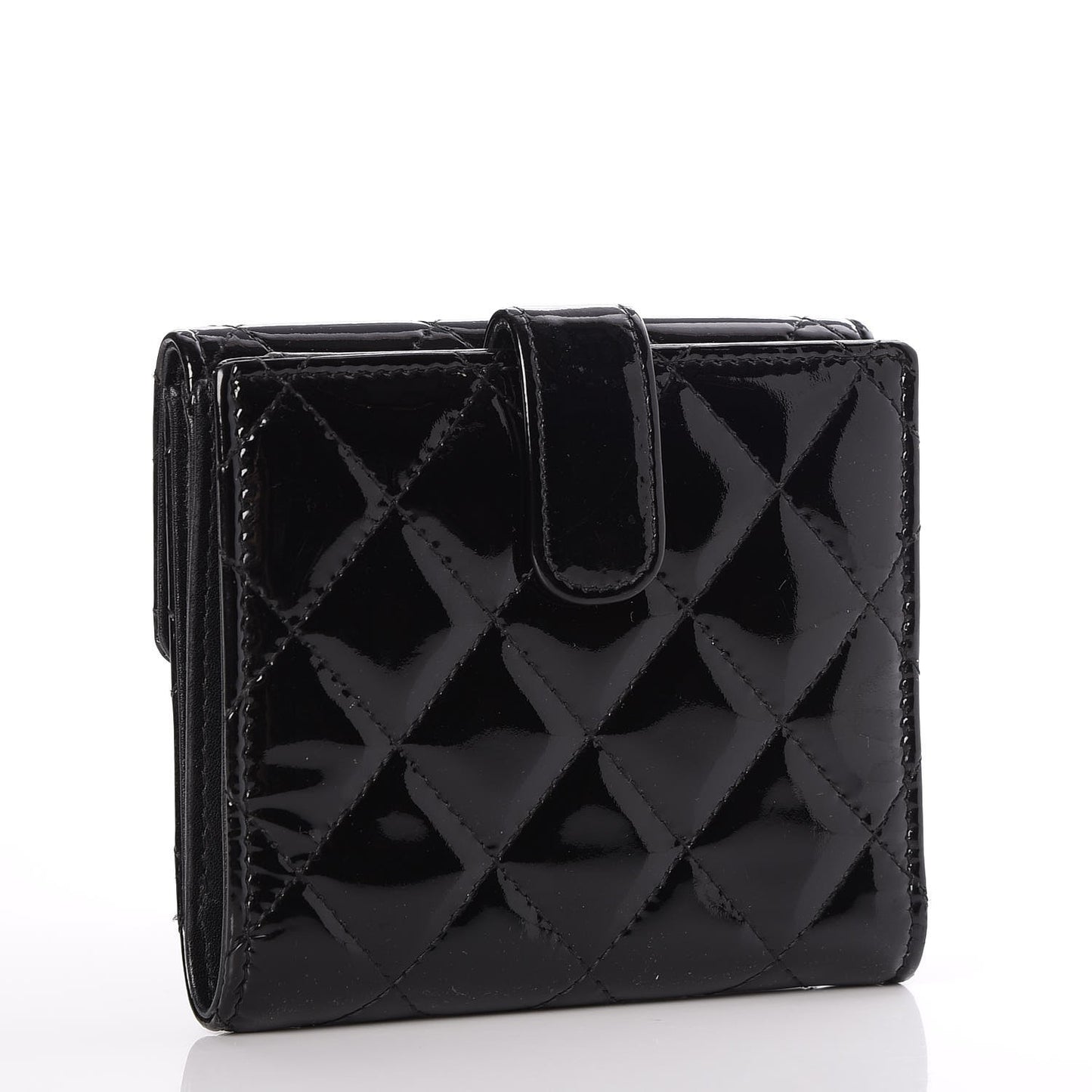Patent Quilted Brilliant Compact Wallet Black