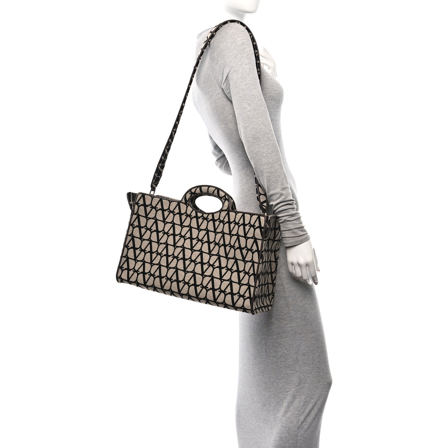 Valentino Garavani Toile Iconographe Goatskin Le Troisieme Shopping Bag Naturale Black Fondant 2 of 10