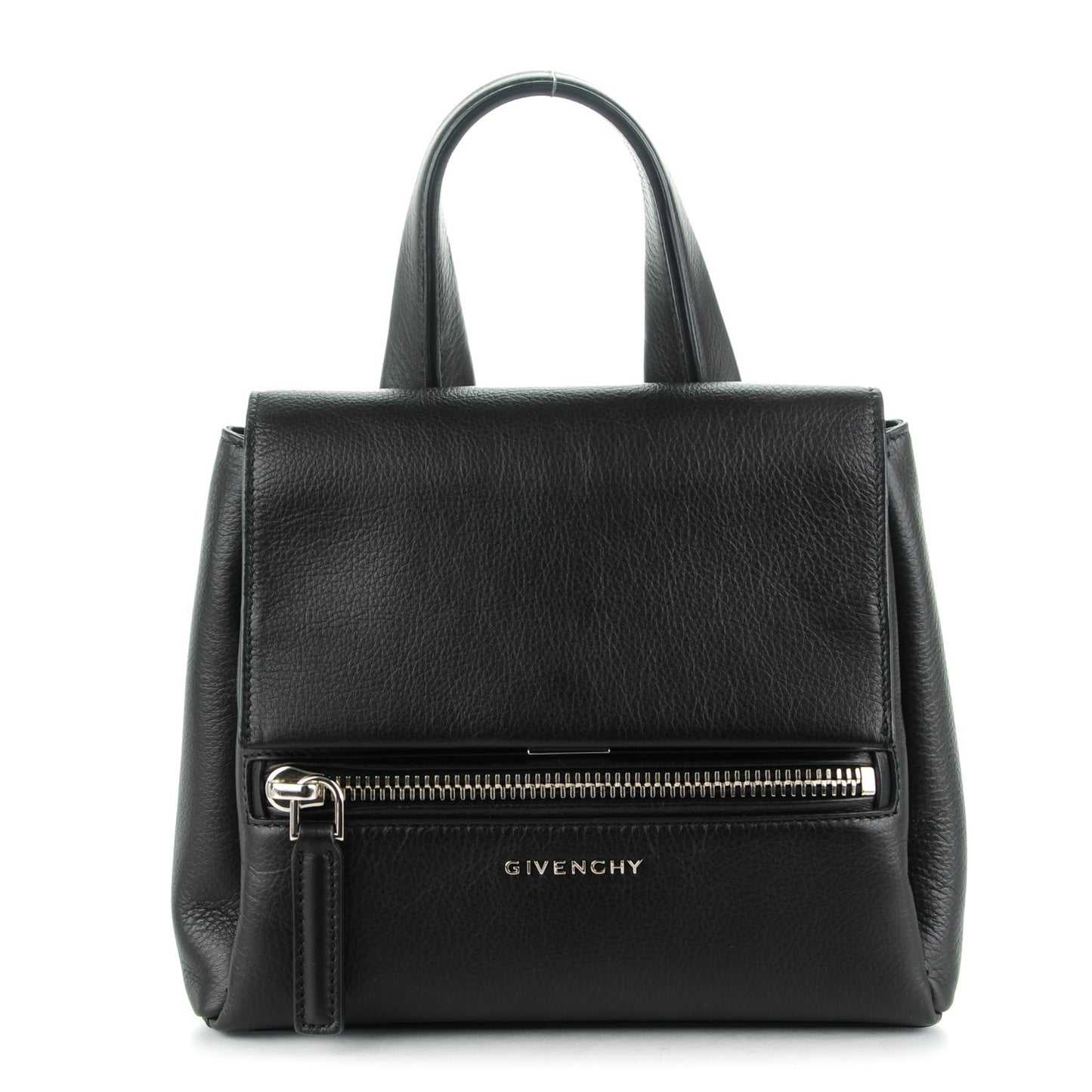 Waxy Grained Calfskin Mini Pandora Pure Flap Bag Black
