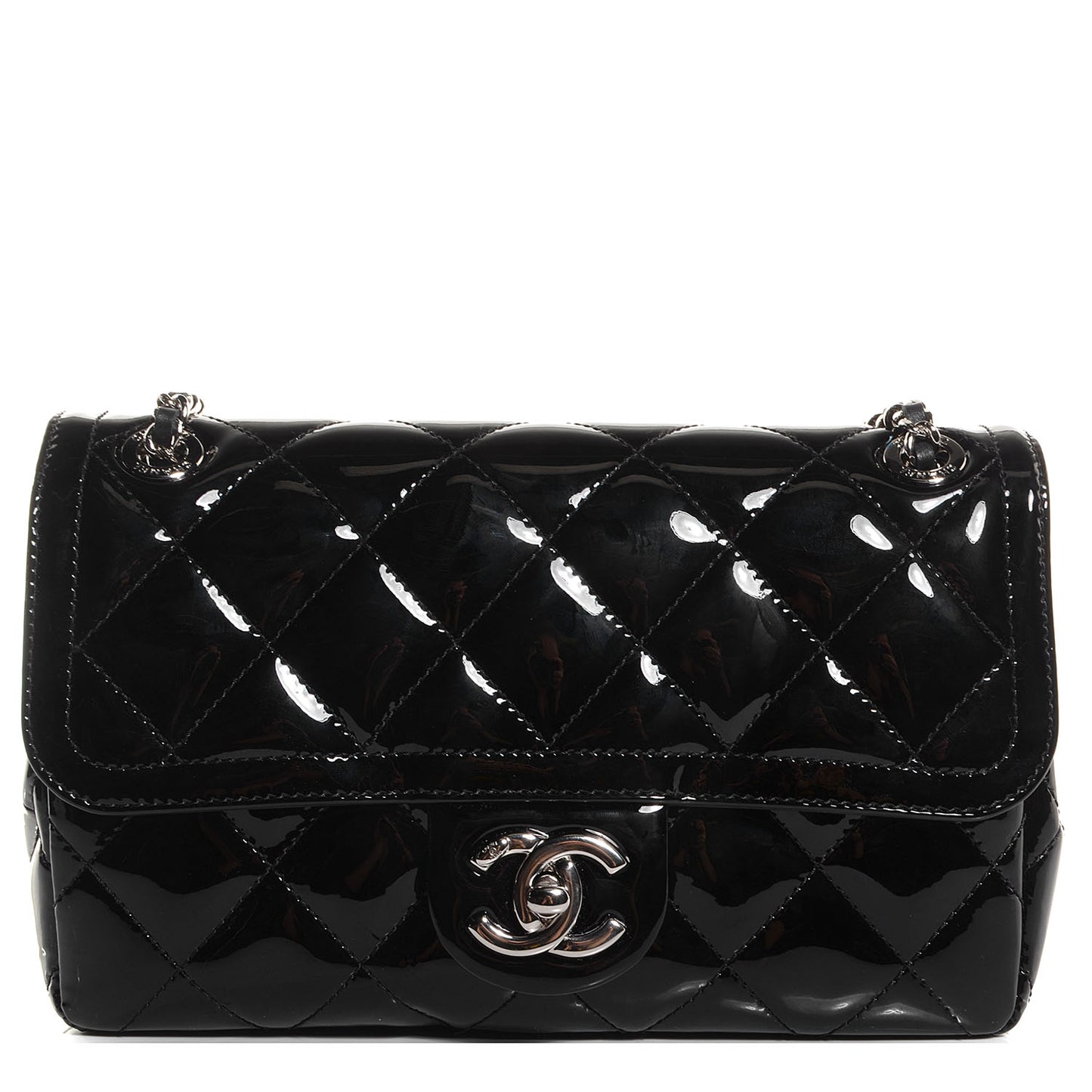 Patent Quilted Small Coco Shine Flap Black