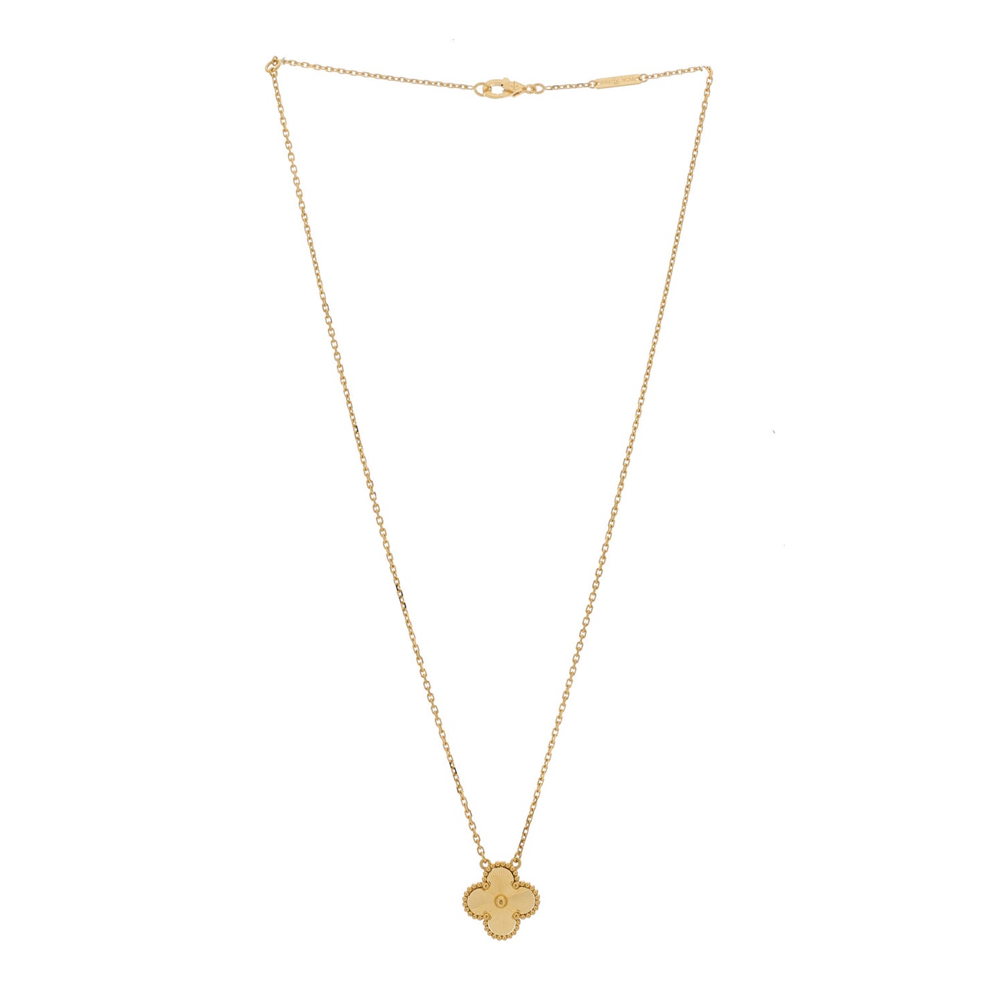 18K Yellow Gold Guilloche Vintage Alhambra Pendant Necklace