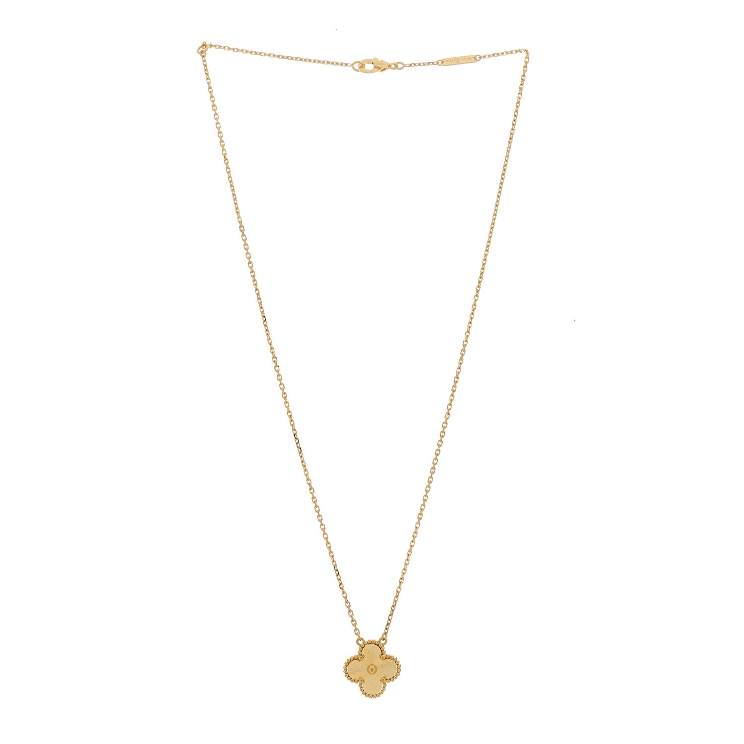 Van Cleef & Arpels 18K Yellow Gold Guilloche Vintage Alhambra Pendant Necklace 3 of 5