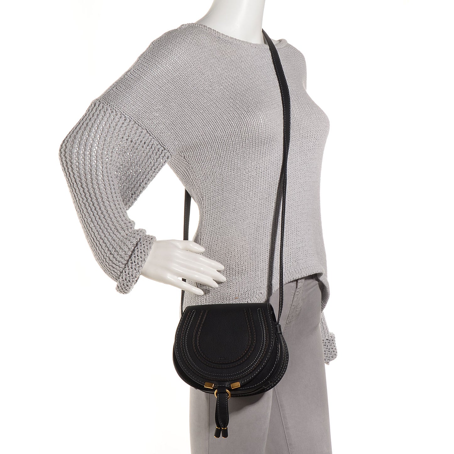 Calfskin Mini Marcie Round Crossbody Bag Black
