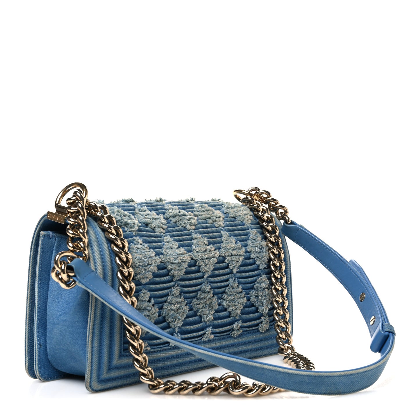 Denim Pleated Medium Boy Flap Light Blue