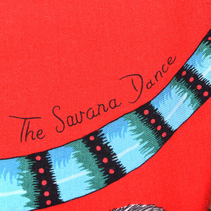 Hermes Cashmere Silk The Savana Dance Shawl 140 Rouge Turquoise Jaune 4 of 6