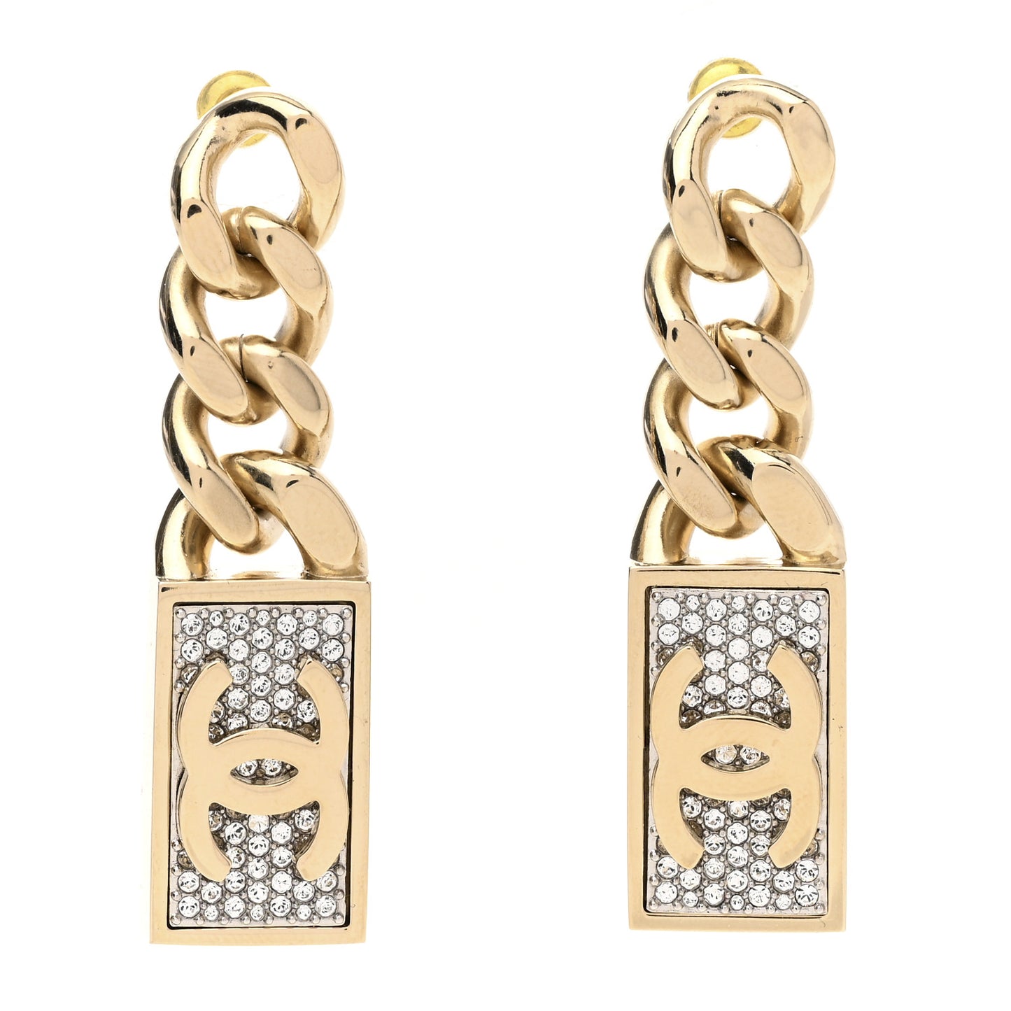 Crystal Dog Tag Charm Earrings Gold