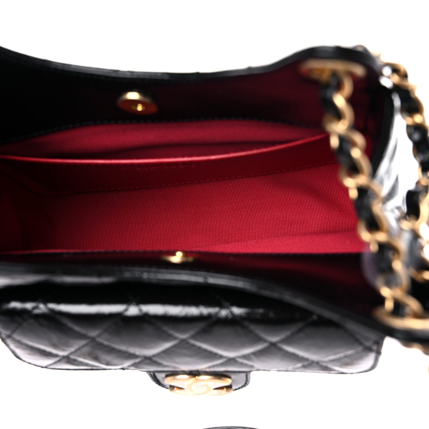 Shiny Crumpled Calfskin Quilted Small Wavy CC Hobo Black