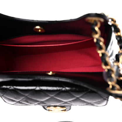 Chanel Shiny Crumpled Calfskin Quilted Small Wavy CC Hobo Black 5 of 8