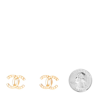 Chanel Metal CC Earrings Gold White 2 of 4
