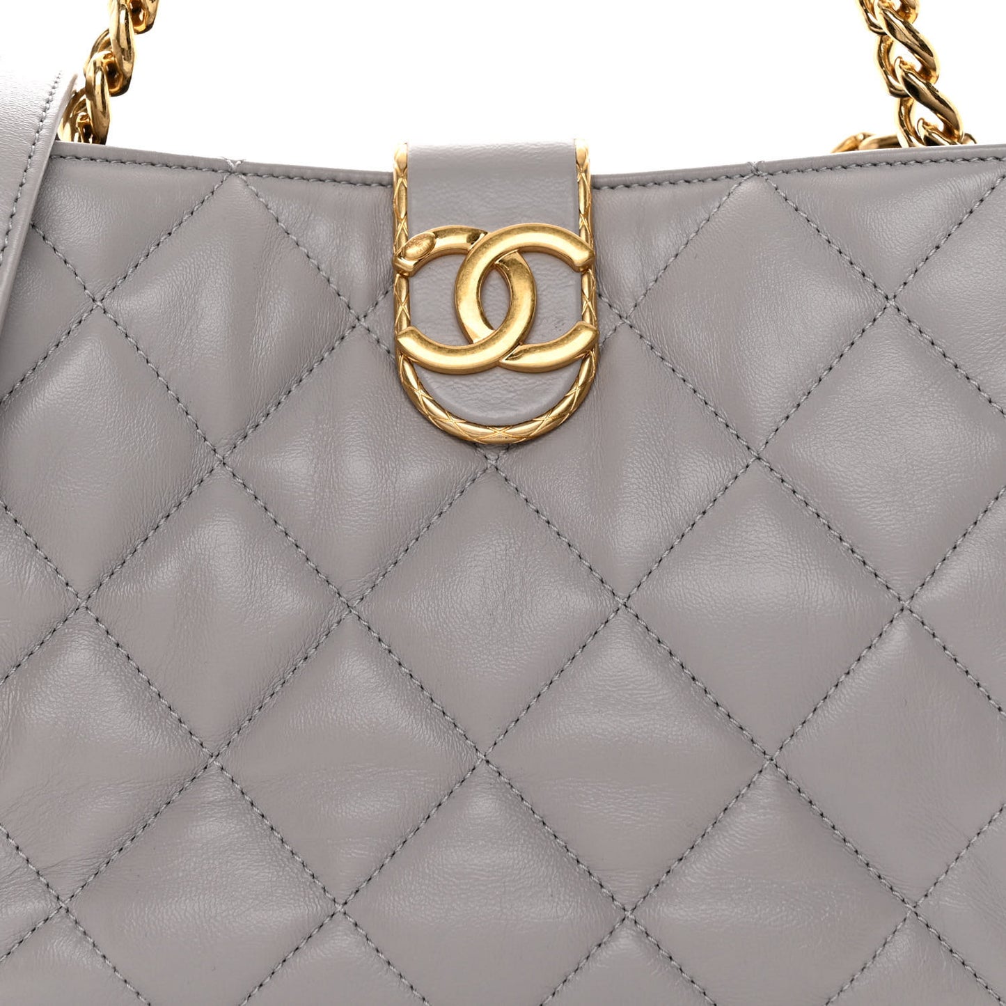 Lambskin Quilted Chain Hobo Light Grey