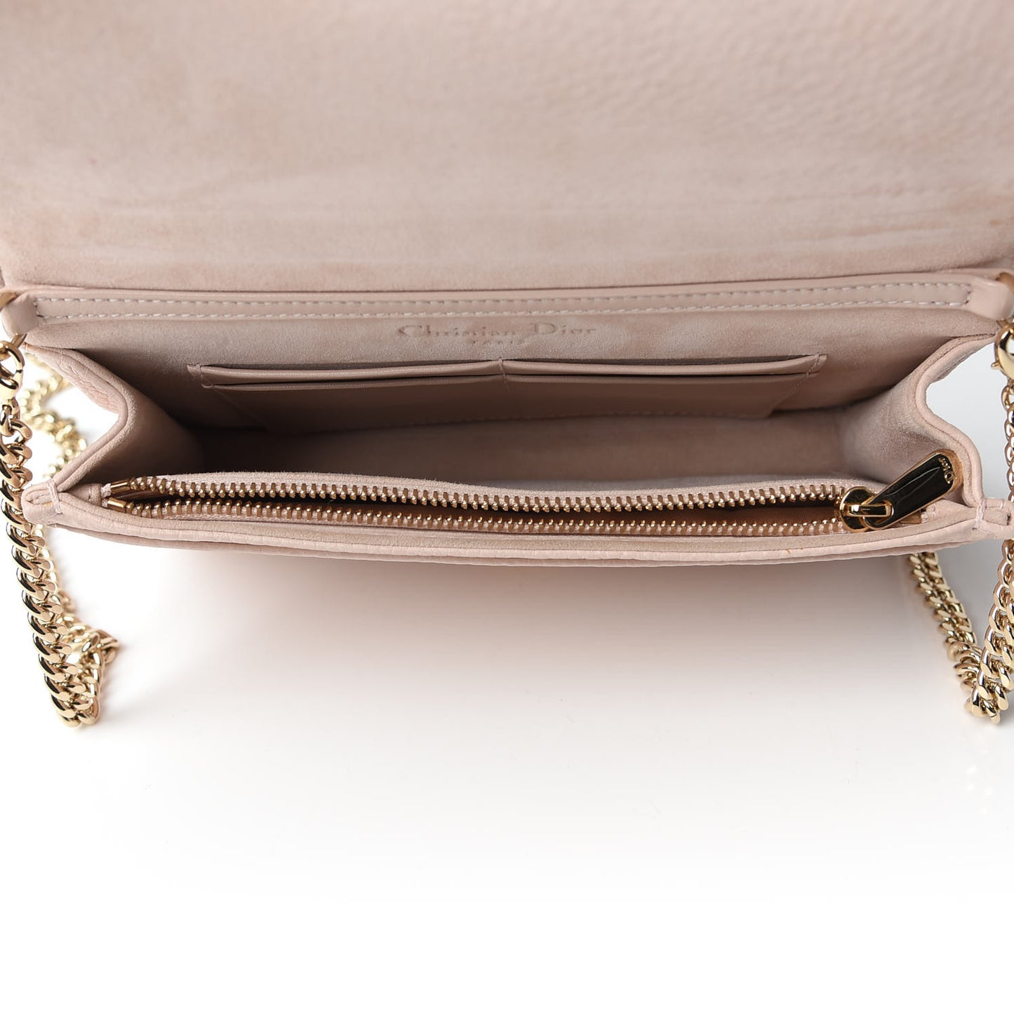 Grained Calfskin Diorama Wallet on Chain Pouch Rose Poudre