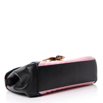 Gucci Calfskin Bamboo Trapuntata Queen Margaret Top Handle Bag Blue Agata Hibiscus Red Mystic White Sugar Pink 4 of 10