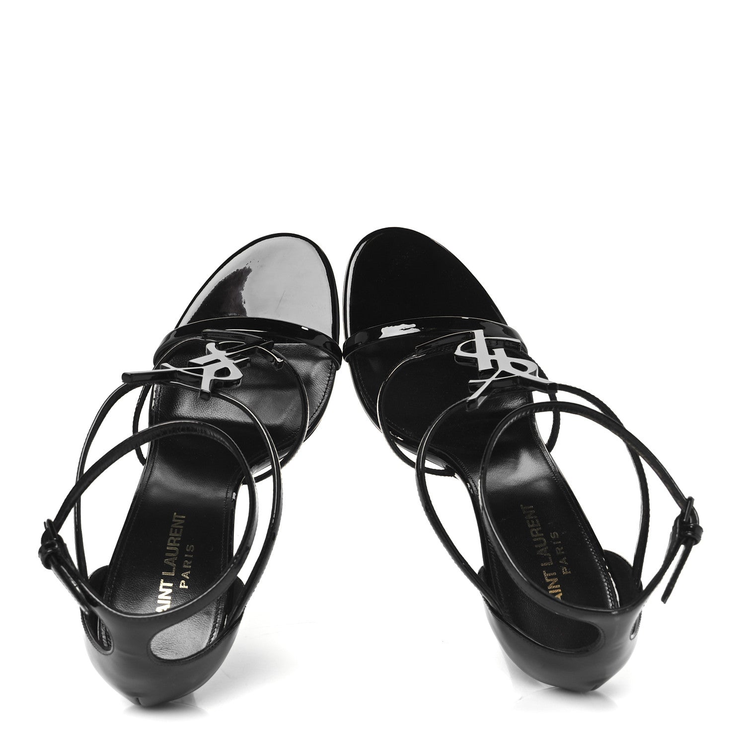 Saint Laurent Patent Cassandra 100 Ankle Strap Sandals 40.5 Black 2 of 10