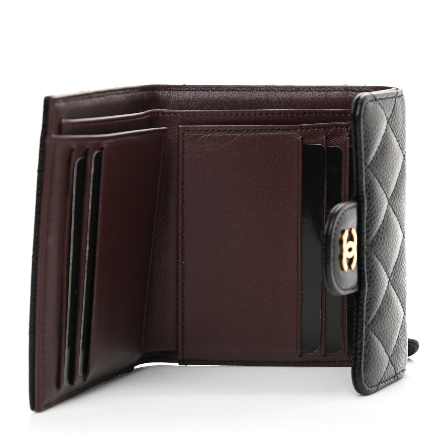 Caviar Quilted Compact Flap Wallet Black