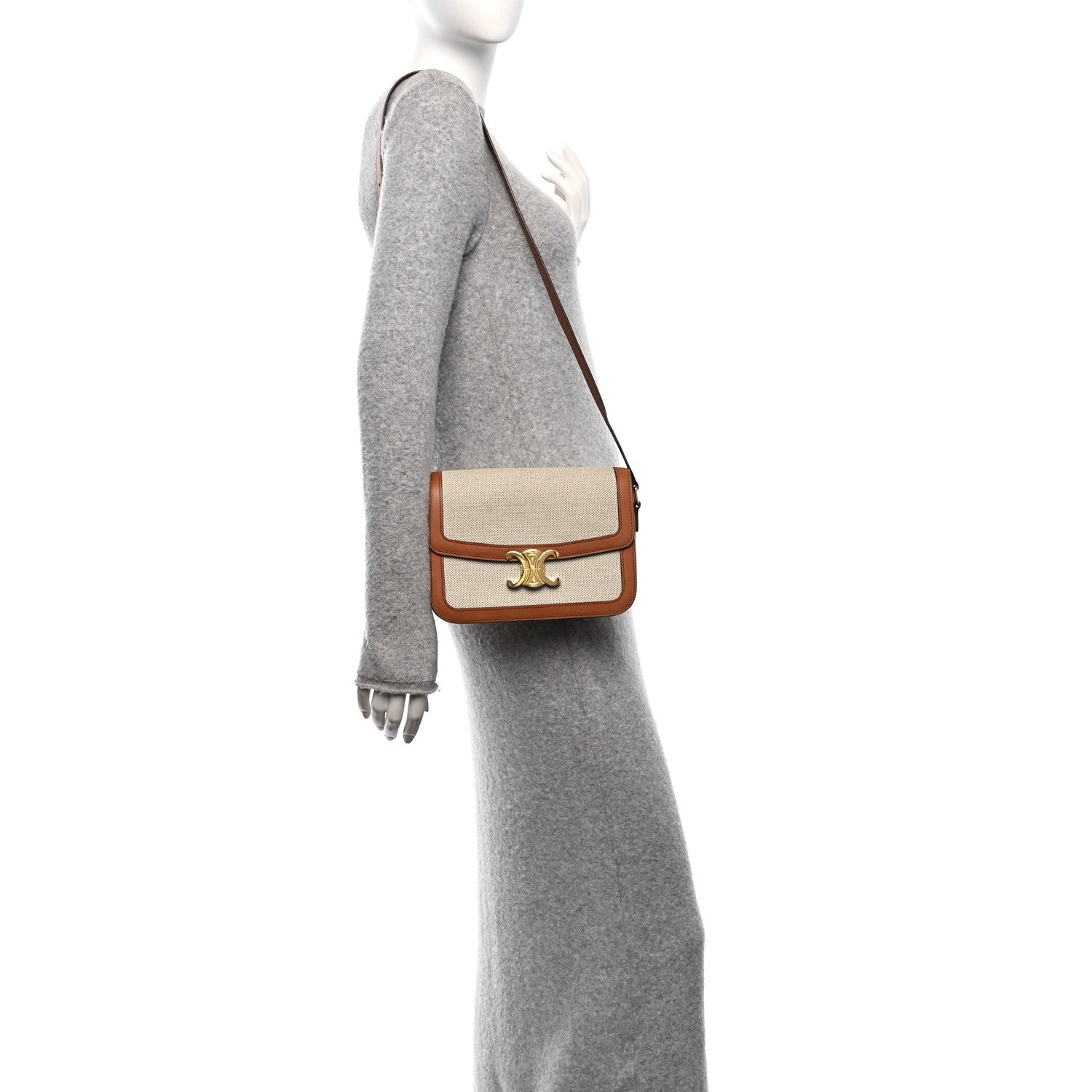 Celine Textile Calfskin Classique Triomphe Bag Natural Tan 2 of 10