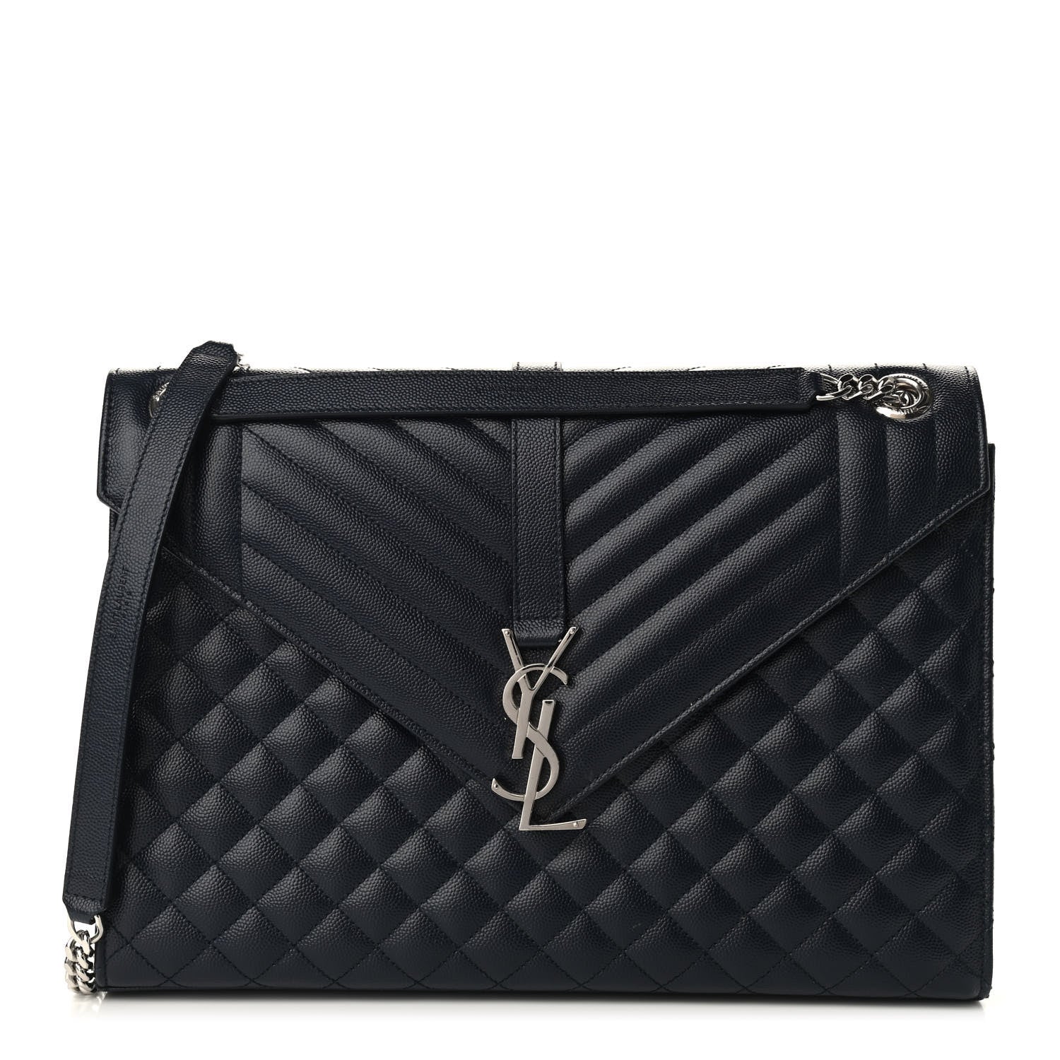 Saint Laurent Grain De Poudre Mixed Matelasse Large Triquilt Monogram Satchel Deep Marine 1 of 11