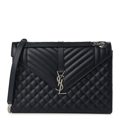 Saint Laurent Grain De Poudre Mixed Matelasse Large Triquilt Monogram Satchel Deep Marine 1 of 11