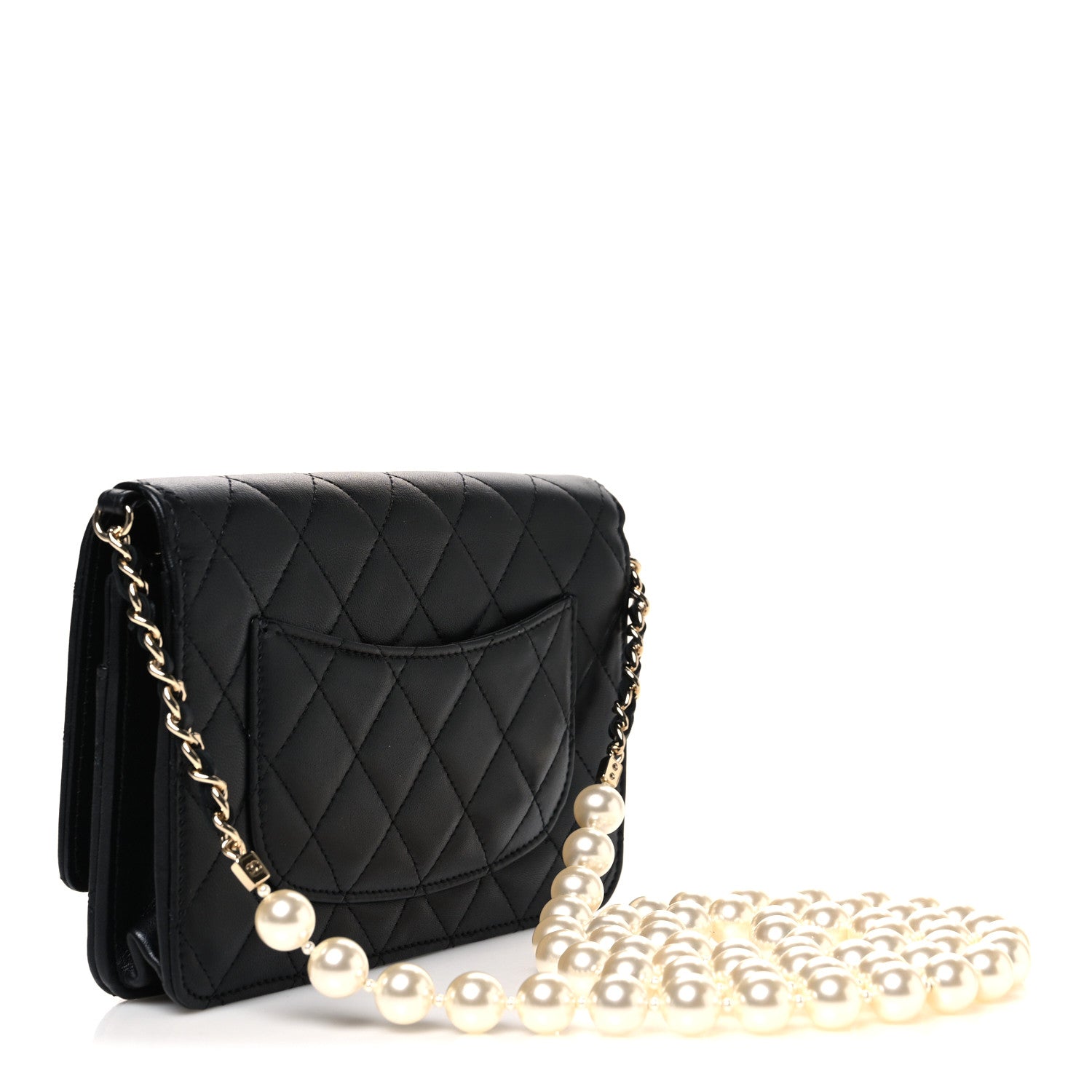 Chanel Lambskin Quilted Pearl Wallet On Chain WOC Black 2 of 12