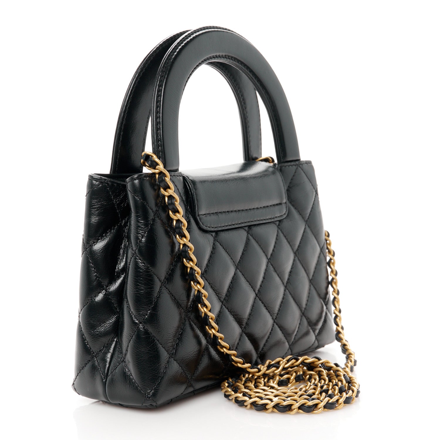 Chanel Shiny Aged Calfskin Quilted Nano Kelly Shopper Black 3 of 11