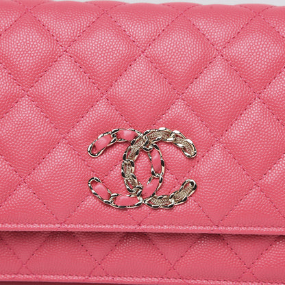 Chanel Caviar Quilted French New Wave Chain CC Wallet On Chain WOC Pink 8 of 12