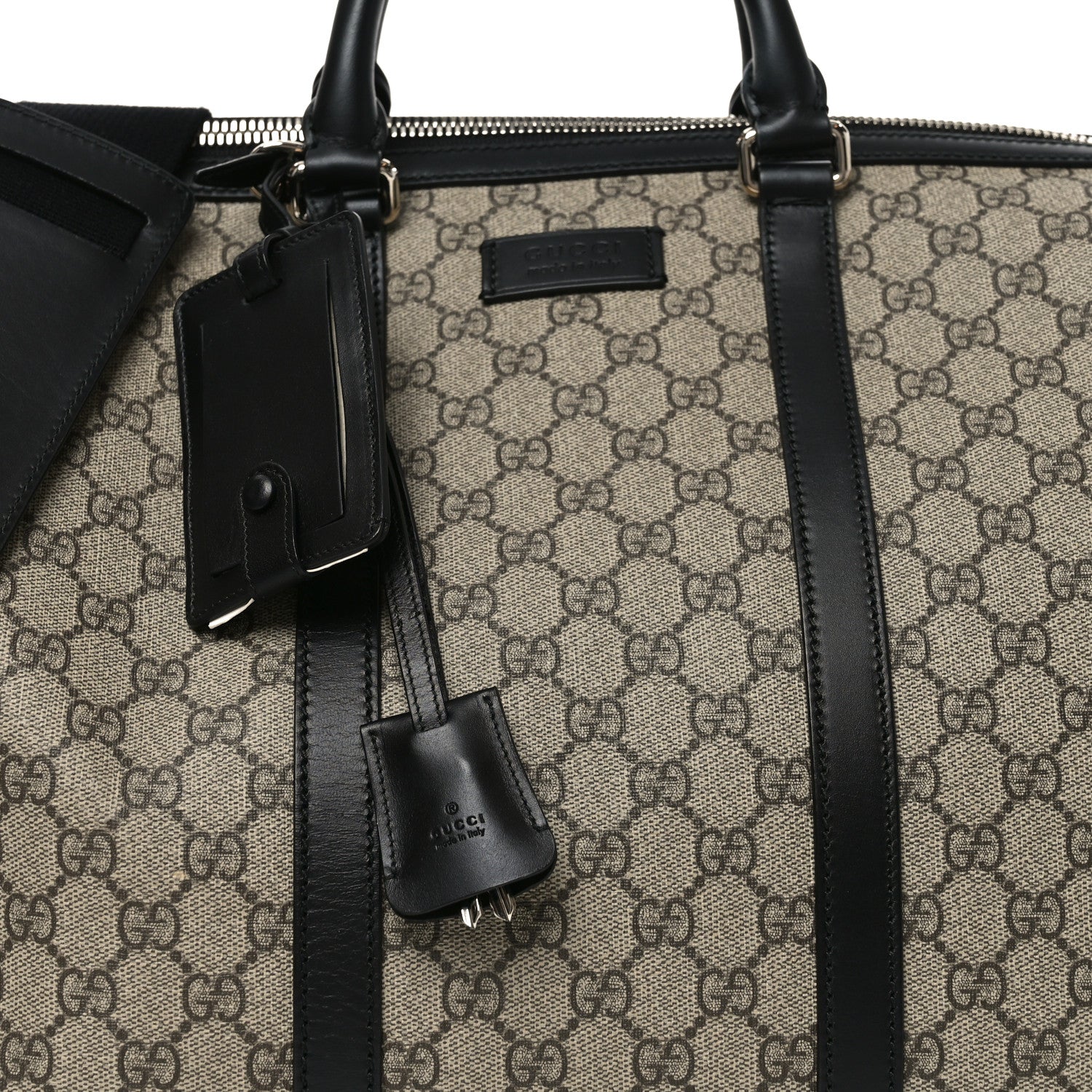 Gucci GG Supreme Monogram Selleria Calfskin Medium Duffle Beige Ebony Black 7 of 10