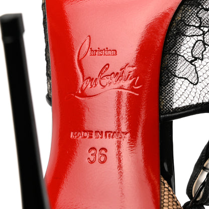 Christian Louboutin Nappa Patent Chantilly Lace Hot Jeanbi 100 Pumps 36 Black 7 of 9