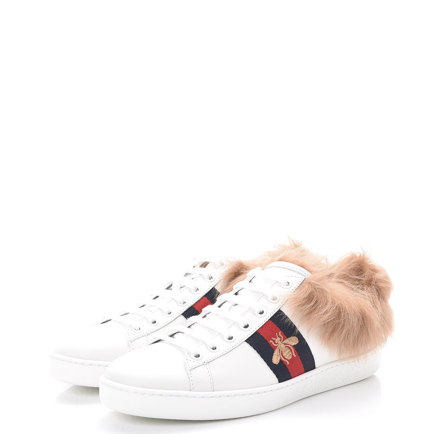 Gucci Calfskin Wool Web Bee Embroidered Womens Ace Sneakers 37 White 3 of 10