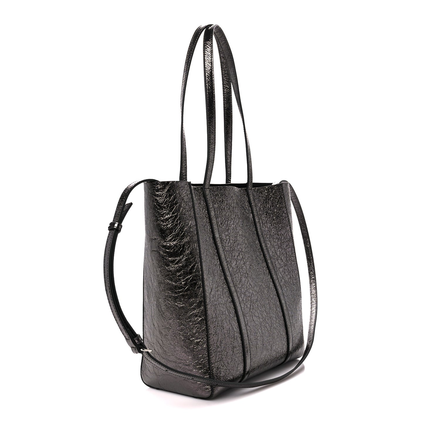 Metallic Textured Calfskin Logo Everyday Tote Black