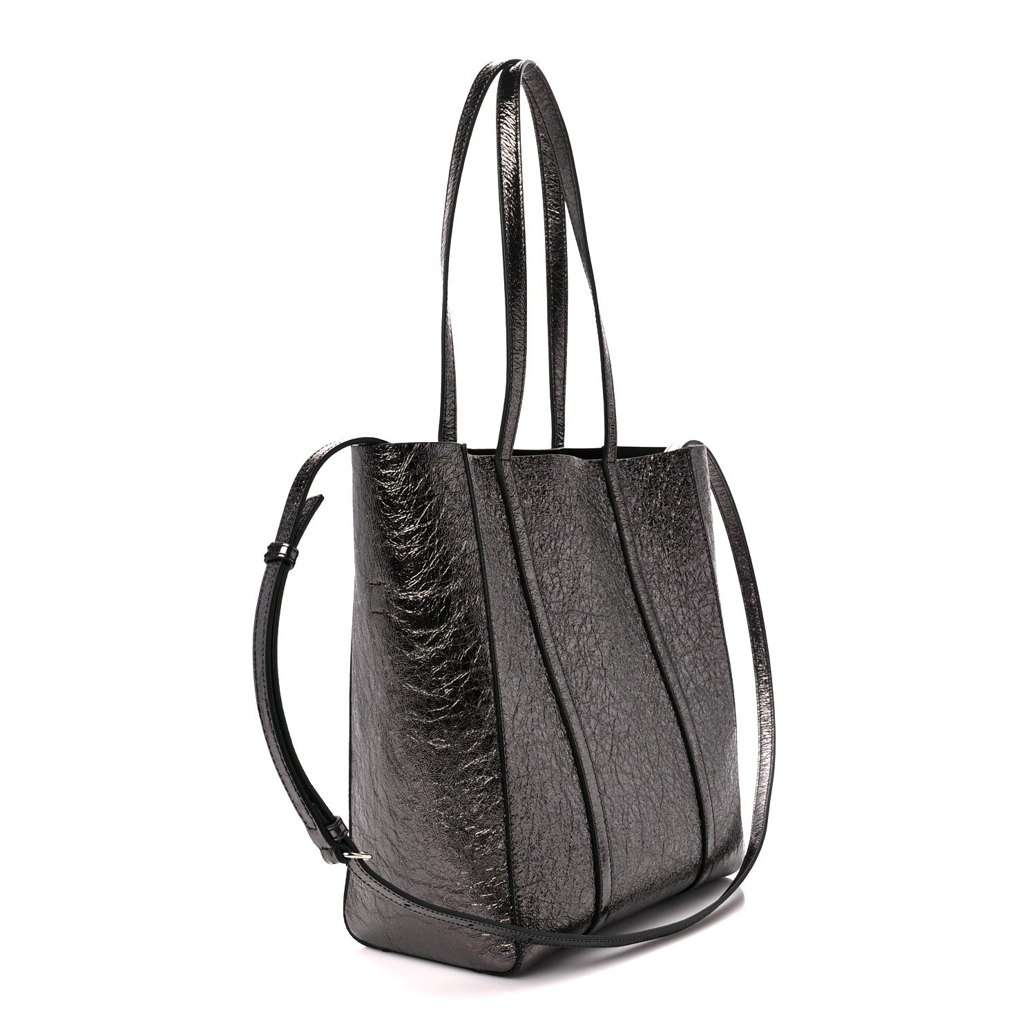 Balenciaga Metallic Textured Calfskin Logo Everyday Tote Black 3 of 10