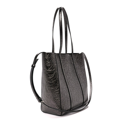 Balenciaga Metallic Textured Calfskin Logo Everyday Tote Black 3 of 10