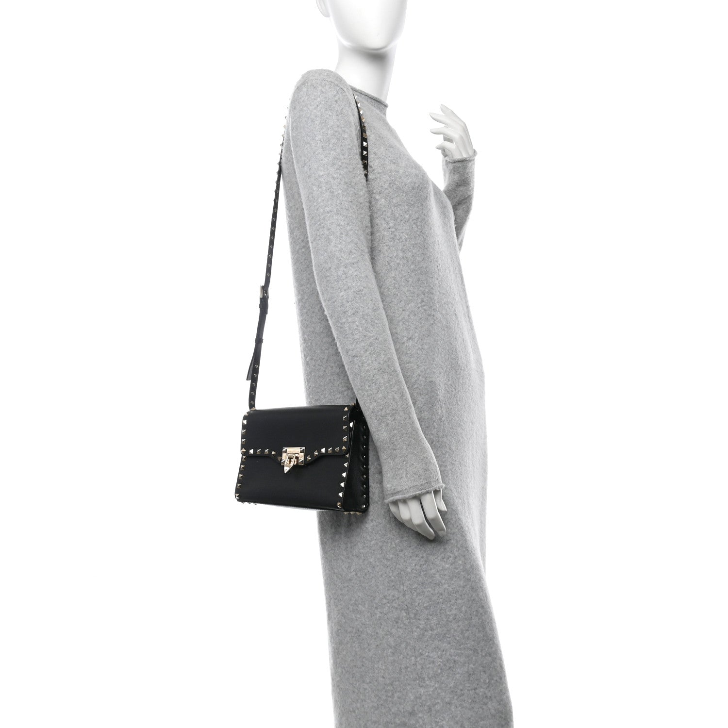 Valentino Garavani Vitello Medium Rockstud Flip Lock Crossbody Bag Black 2 of 9
