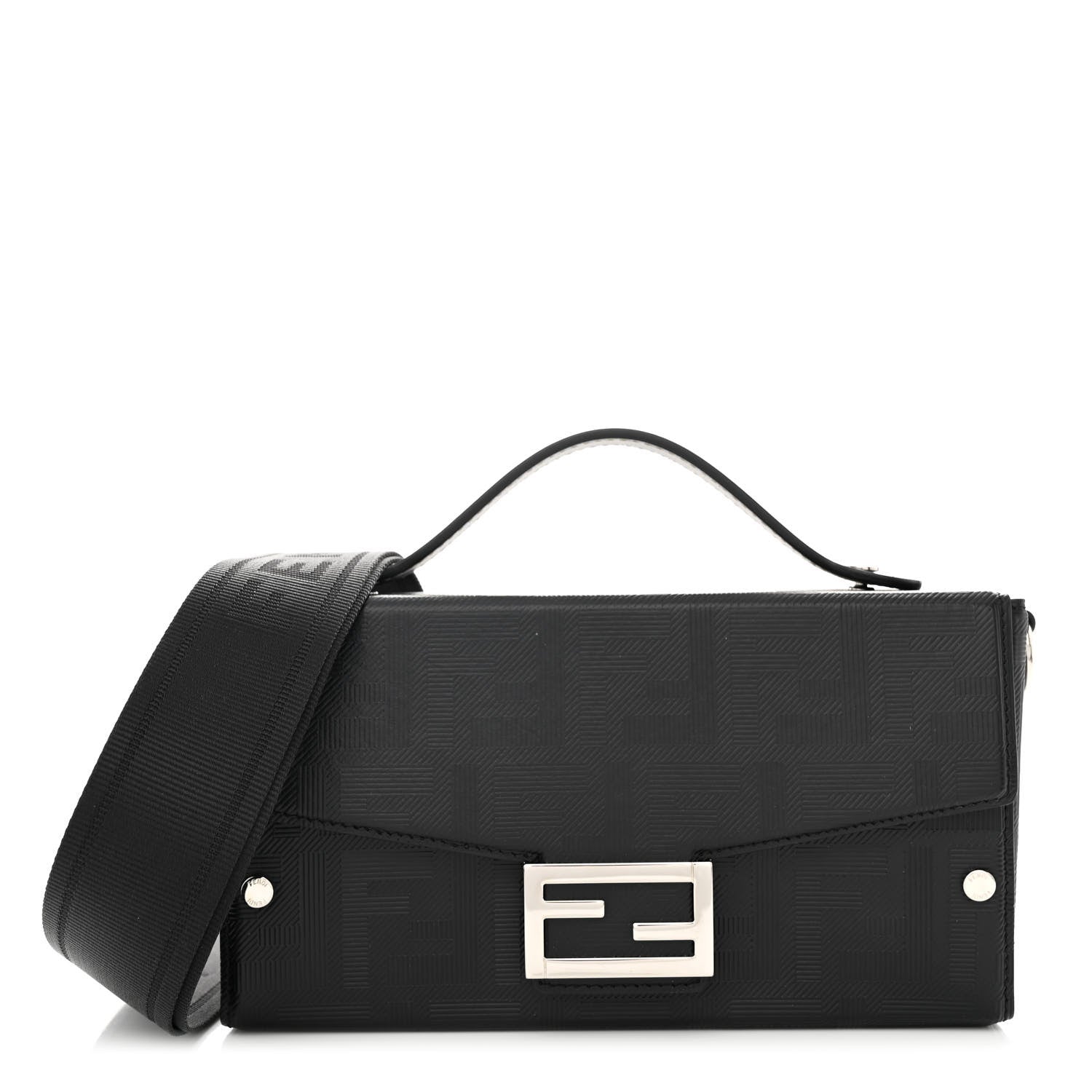 Fendi Vitello King FF Lines Embossed Baguette Soft Trunk Black 1 of 9
