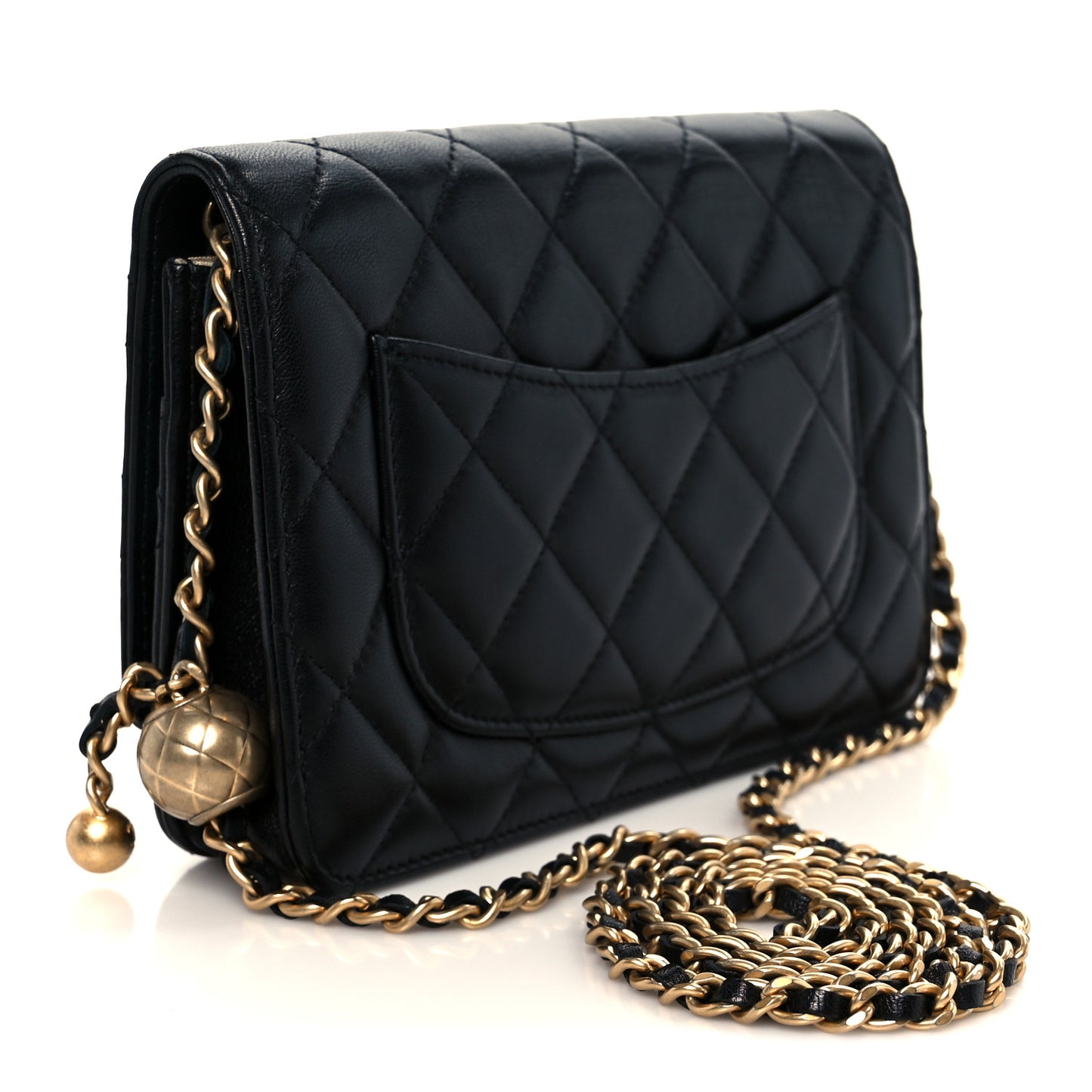 Lambskin Quilted CC Pearl Crush Wallet on Chain WOC Black
