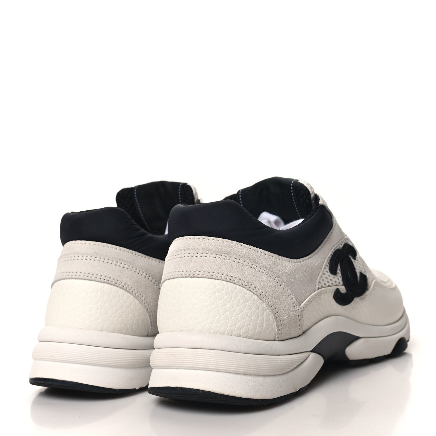 Mesh Suede Calfskin Grained Calfskin Womens CC Sneakers 37 White Black