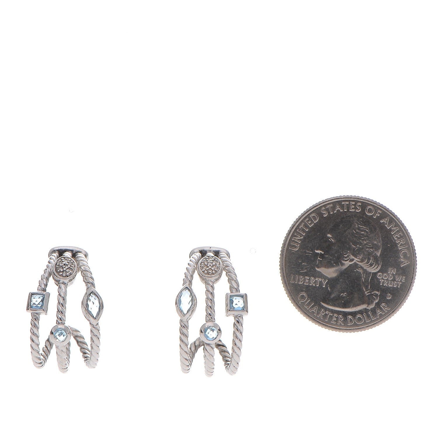 David Yurman Sterling Silver Diamond Blue Topaz Confetti 3 Row Earrings 2 of 4