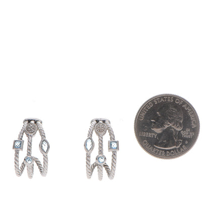 David Yurman Sterling Silver Diamond Blue Topaz Confetti 3 Row Earrings 2 of 4