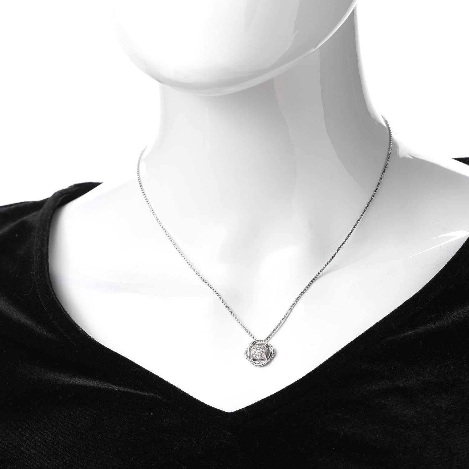 David Yurman Sterling Silver Diamond 7mm Infinity Pendant Necklace 2 of 5