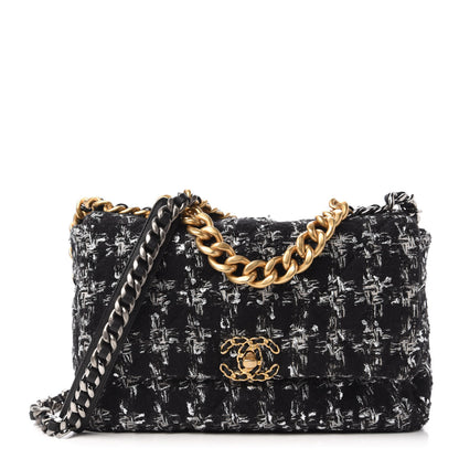 Chanel Tweed Quilted Large Chanel 19 Flap Black Silver Ecru 1 of 10