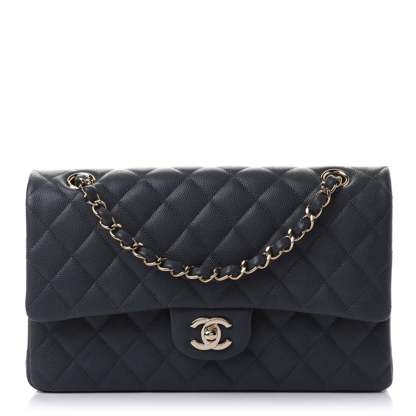 Caviar Quilted Medium Double Flap Dark Grey