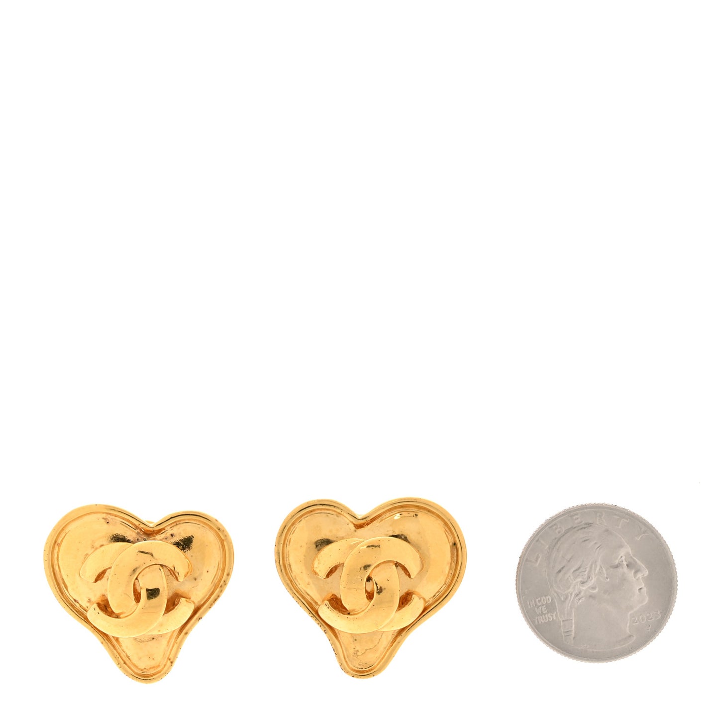 Metal CC Heart Clip On Earrings Gold