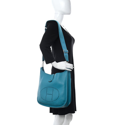 Hermes Taurillon Clemence Evelyne III GM Turquoise 2 of 15