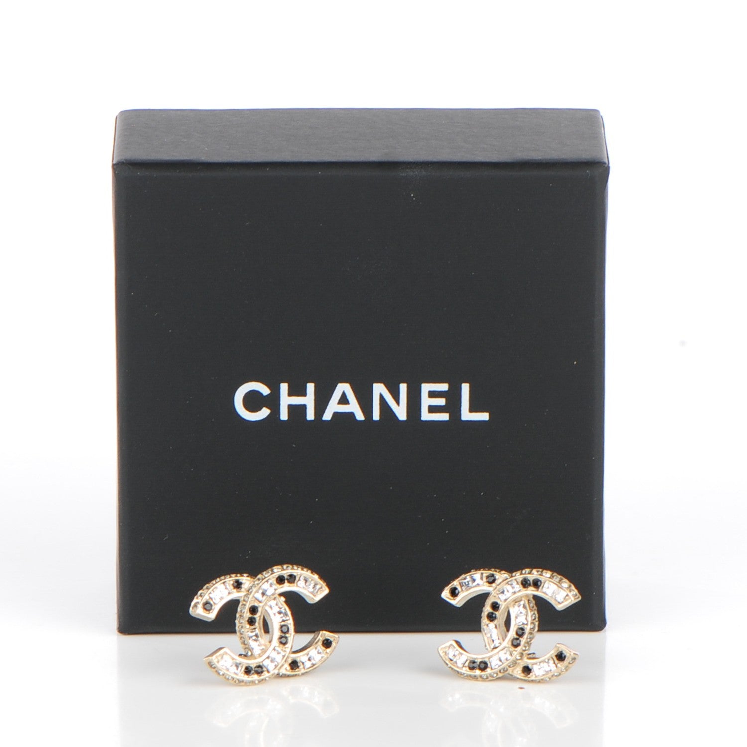 Chanel Crystal Baguette CC Earrings Light Gold Black 8 of 8