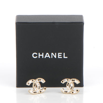 Chanel Crystal Baguette CC Earrings Light Gold Black 8 of 8